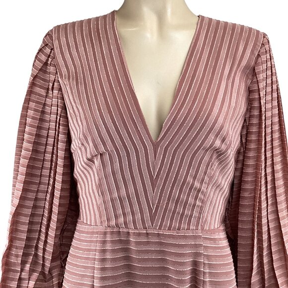 Keepsake The Label Dress Size Large Pink A Line Fit & Flare Long Sleeve V-Neck M - Picture 7 of 9